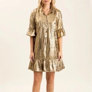Gold S’EDGE Ruffled Mini Dress